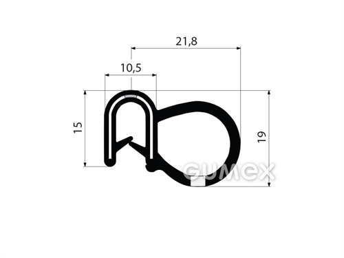 Profil U-PIRELI s kovovou výztuží s bočním těsněním A1503, 70°ShA, U-EPDM, bříško-EPDM, -40°C/+100°C, černý